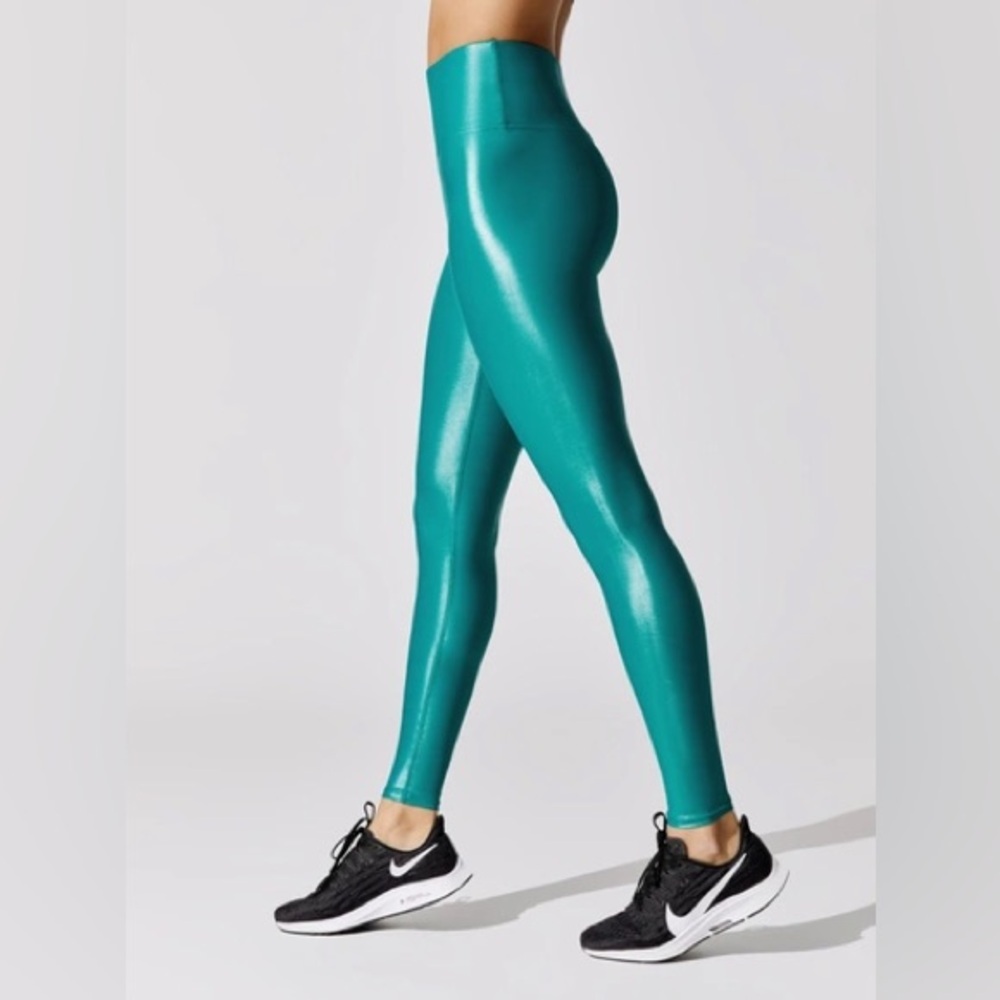 CARBON38 High Rise Full Length Leggings Takara Shine in Turquoise Takar Shine - Picture 2 of 16